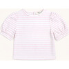 Puff Sleeve Tee in Pink Heart Stripe - T-Shirts - 1 - thumbnail