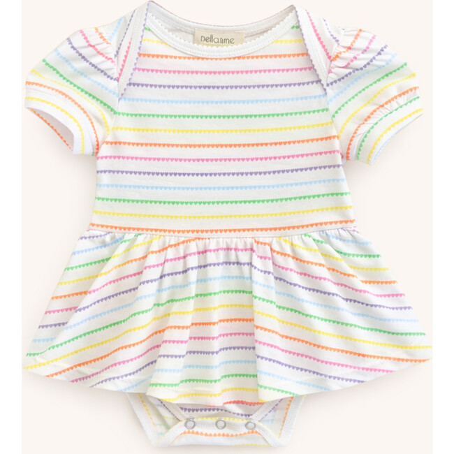Puff Sleeve Onesie in Rainbow Heart Stripe