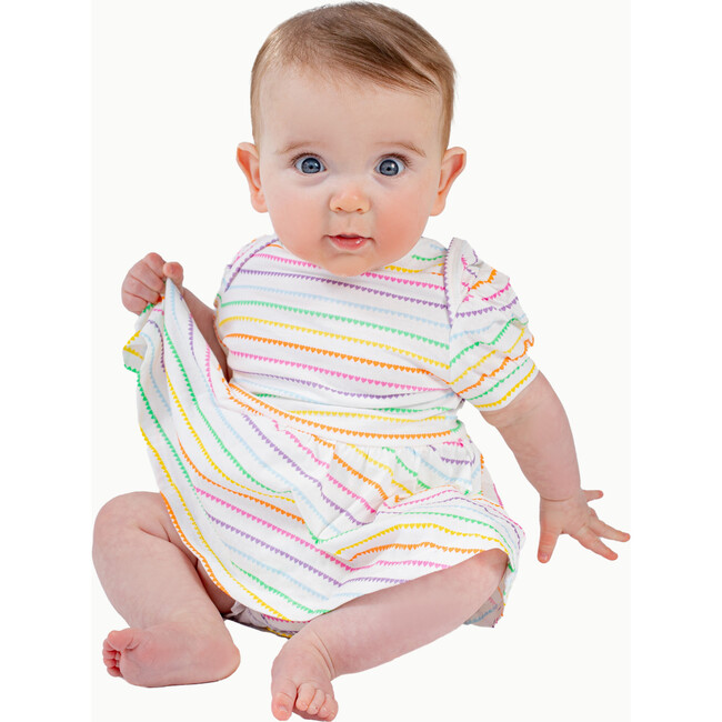 Puff Sleeve Onesie in Rainbow Heart Stripe