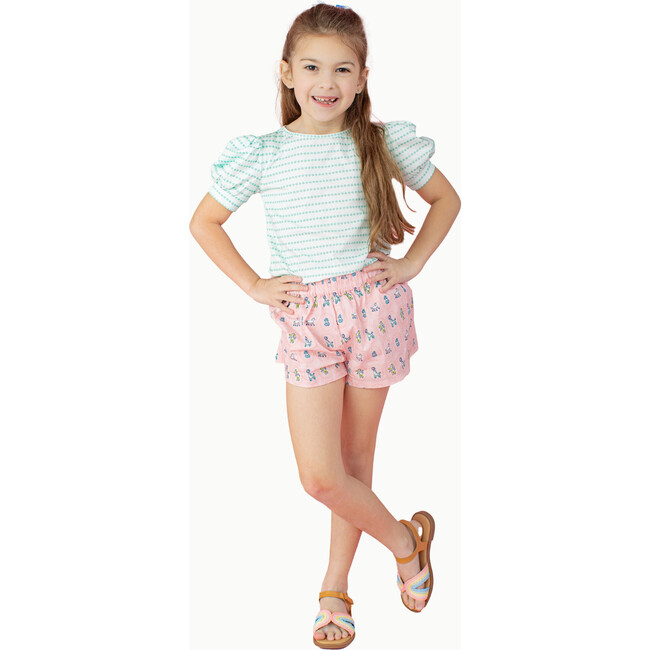 Puff Sleeve Tee in Green Floral Stripe