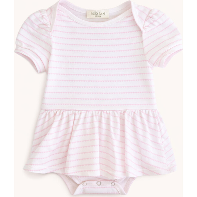 Puff Sleeve Onesie in Pink Heart Stripe