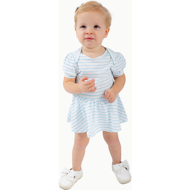 Puff Sleeve Onesie in Blue Heart Stripe