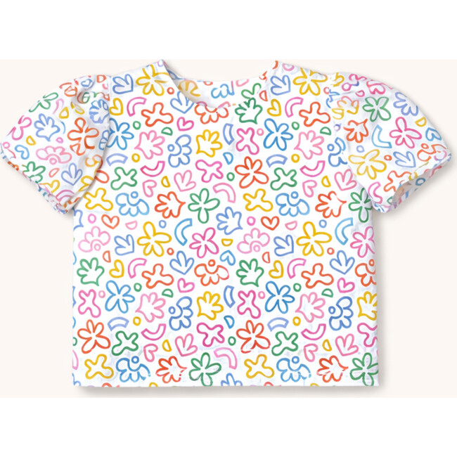 Puff Sleeve Blouse in Rainbow Doodle