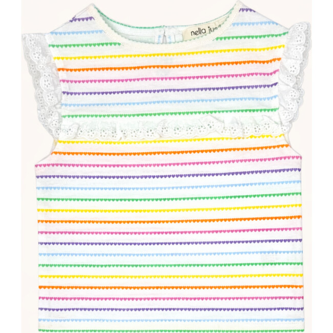 Eyelet Lace Tank in Rainbow Heart Stripe