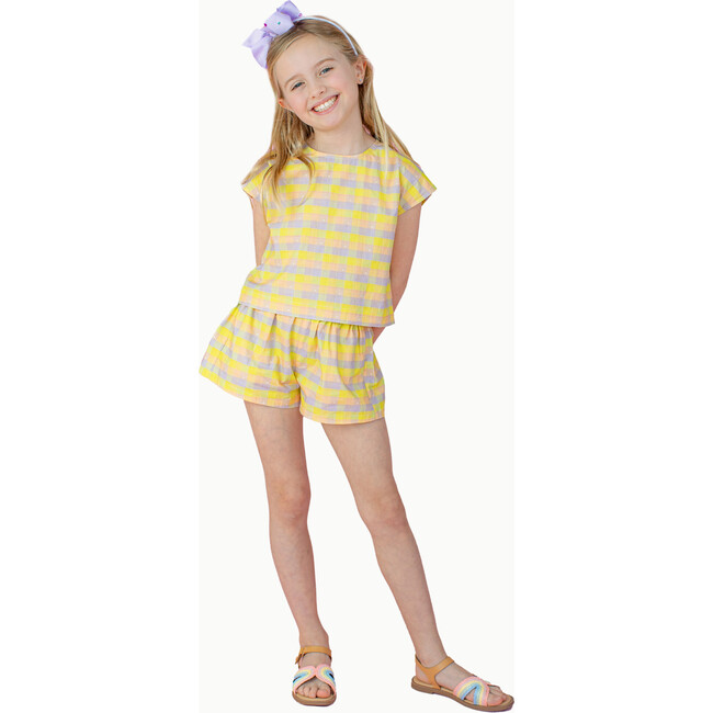 Cap Sleeve Blouse in Pastel Plaid