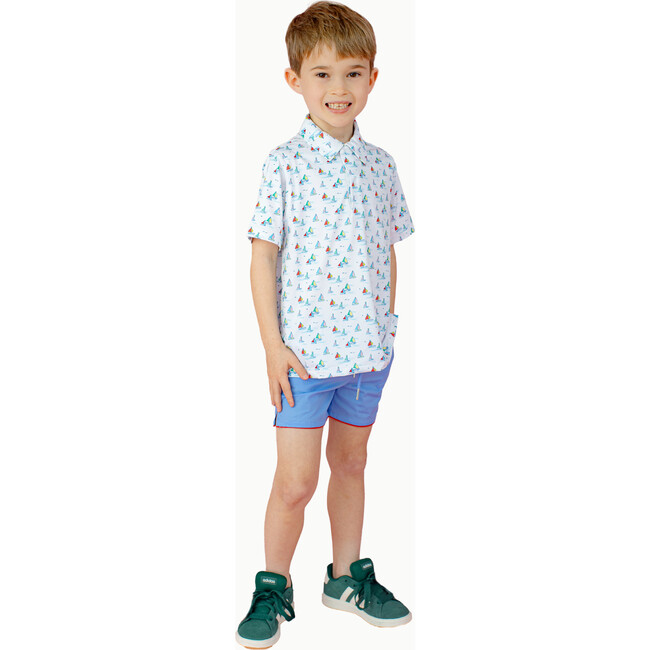 Boys' Drawstring Shorts in Blue w/Red Trim