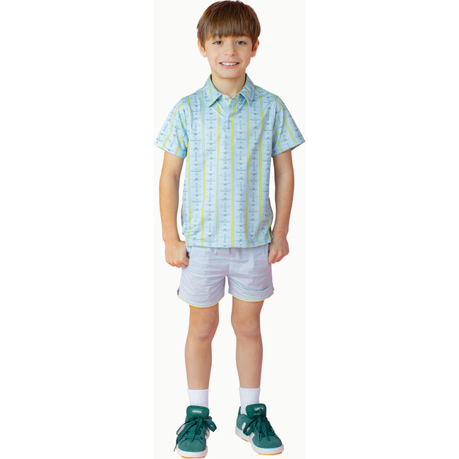 Boys' Drawstring Shorts in Light Blue w/Sulphur Trim