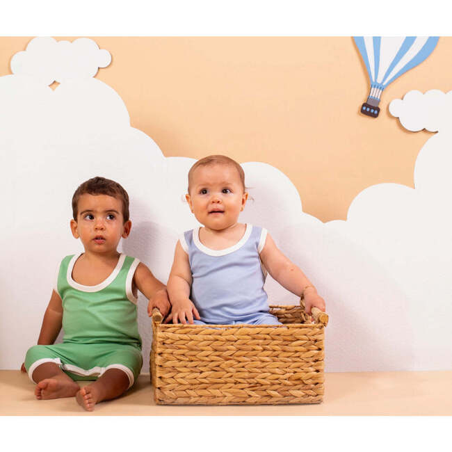 Cotton Romper, Grass Green with White - Rompers - 5