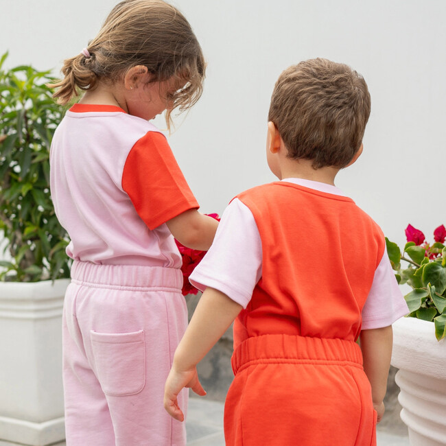 Contrast Kids T-Shirt, Pink, Engine Red