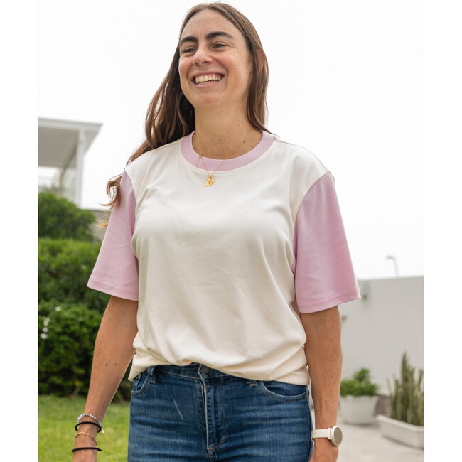 Color Block T-shirts, White, Pink