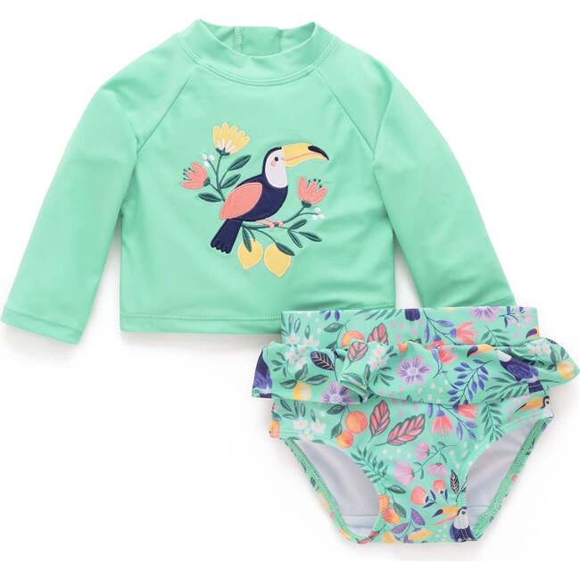 Long Sleeve Rash Guard Swim Set Toucan Print