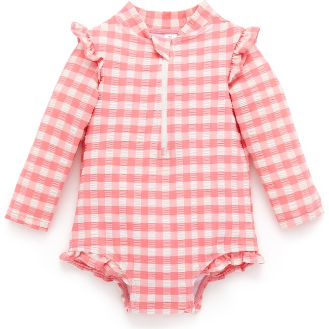 Frilly Long Sleeve Swimsuit Pomegranate Gingham