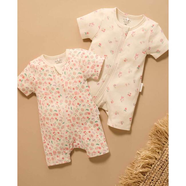 2 Pack Short Sleeve Zip Romper Emilia Print