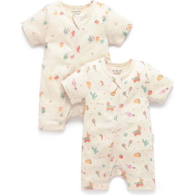 2 Pack Short Sleeve Zip Romper Pinata Print