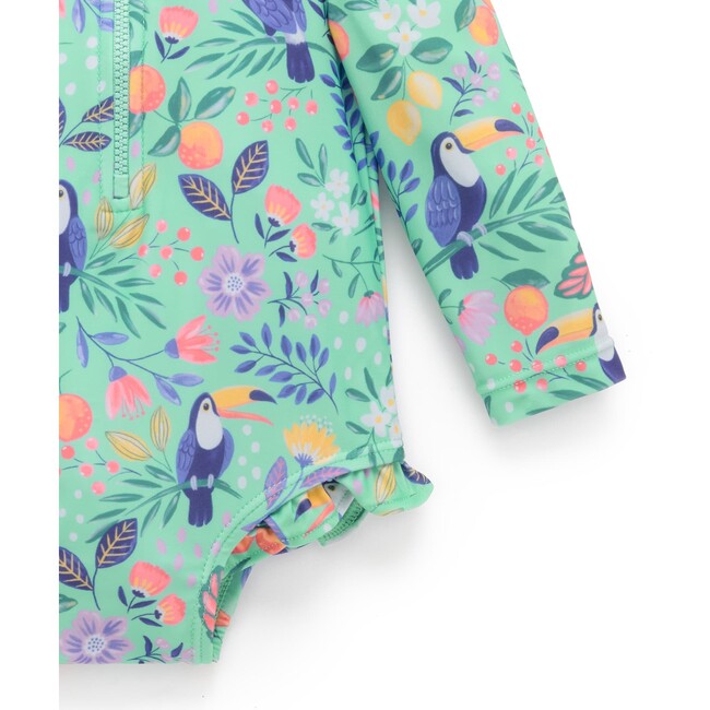 Frilly Long Sleeve Swimsuit Toucan Print - One Pieces - 4