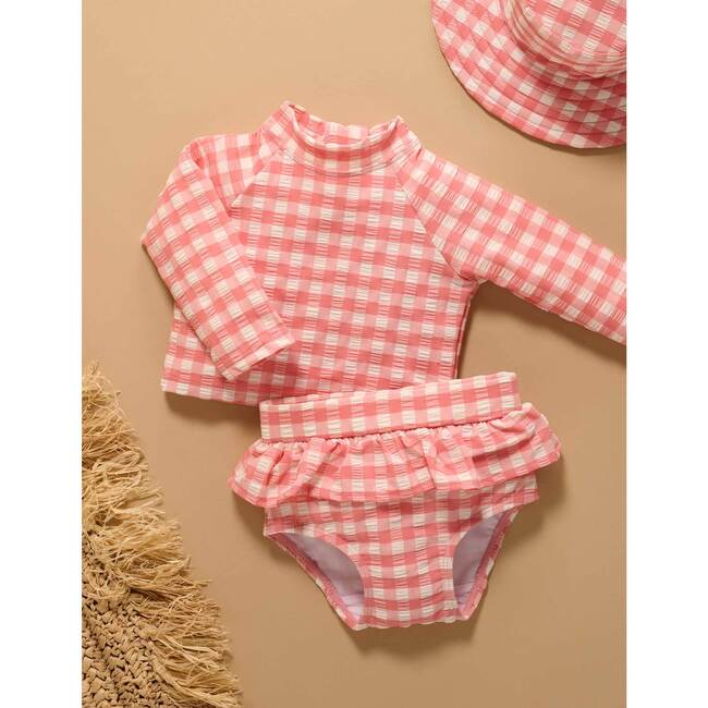Long Sleeve Rash Guard Swim Set Pomegranate Gingham - Two Pieces - 5