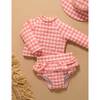 Long Sleeve Rash Guard Swim Set Pomegranate Gingham - Two Pieces - 5
