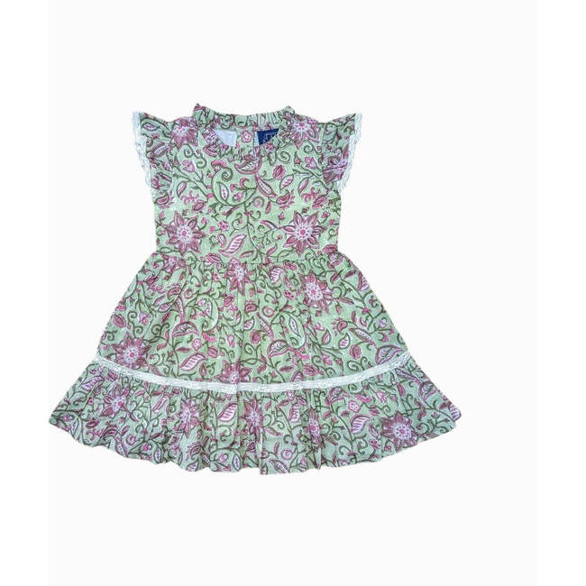 Block Print Bloom Ruffle Dress