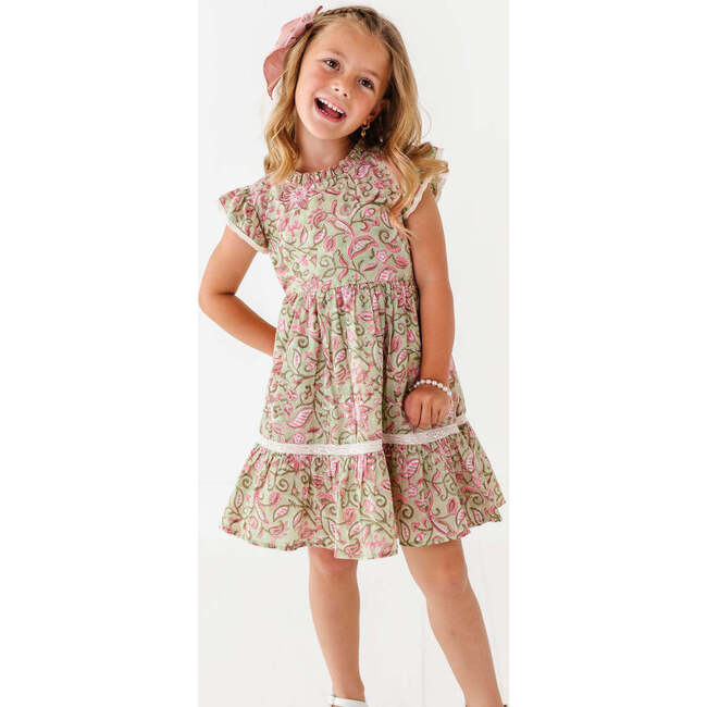 Block Print Bloom Ruffle Dress
