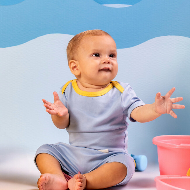 Short Sleeve Bodysuit, Chambray Blue with Yellow