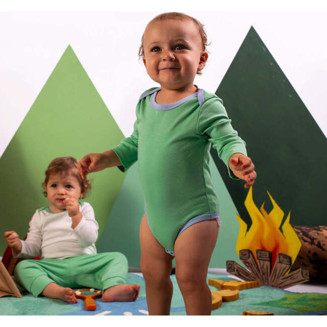 Long Sleeve Bodysuit, Grass Green with Blue