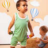 Cotton Romper, Grass Green with White - Rompers - 2 - thumbnail