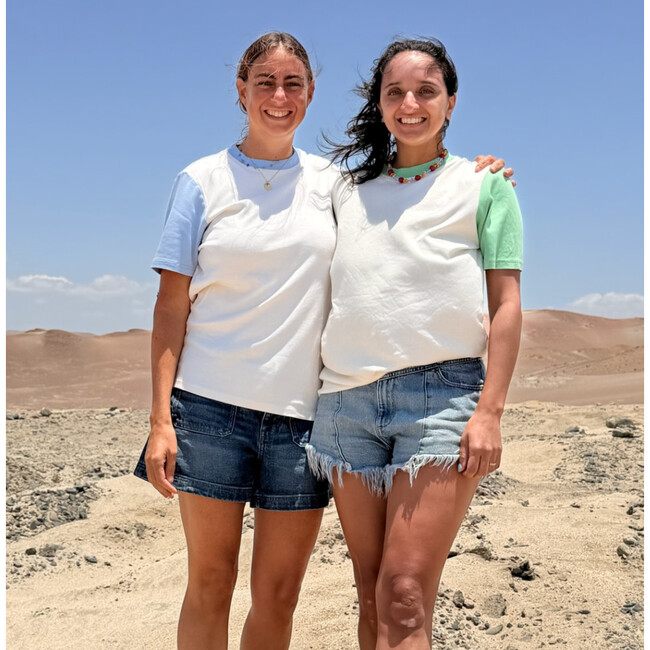 Color Block T-shirts, White, Light Blue