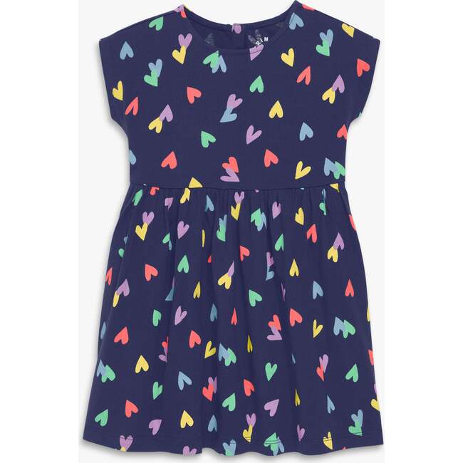 Kids Backyard Dress In Rainbow Confetti Hearts, Navy Ink Rainbow Confetti Hearts
