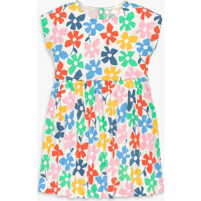 Kids Backyard Dress In Rainbow Blooms, Ivory Rainbow Spring Blooms
