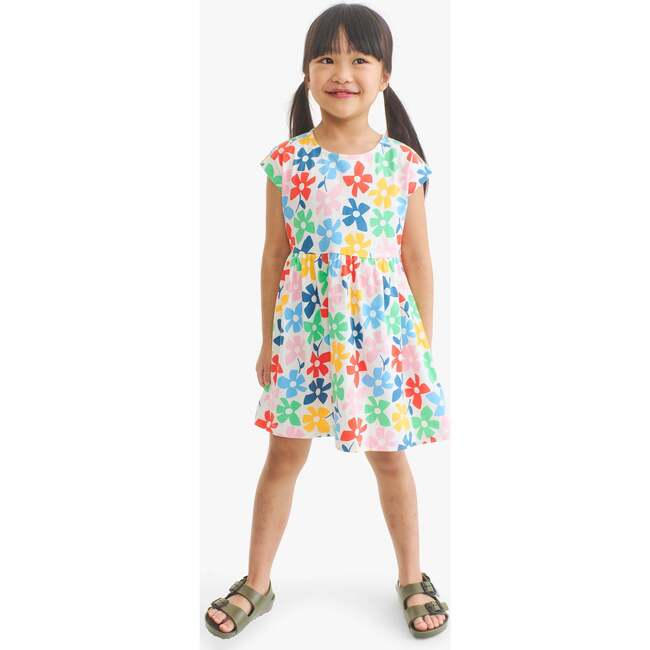 Kids Backyard Dress In Rainbow Blooms, Ivory Rainbow Spring Blooms