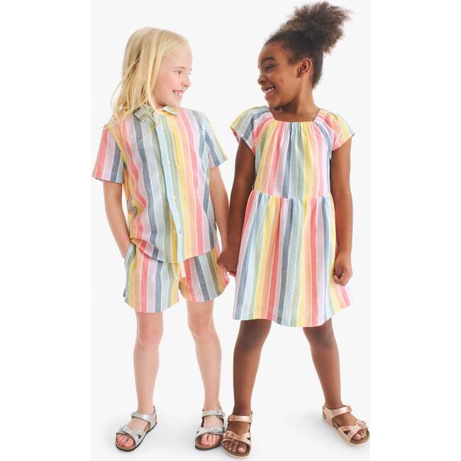 Kids Picnic Dress In Rainbow Stripe, Rainbow Sunrise Stripe - Dresses - 4
