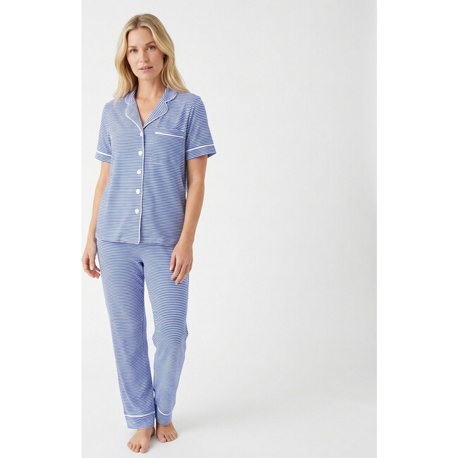 Short Sleeve & Pants Bamboo Women's Pajama Set, Cobalt Stripe - Pajamas - 1