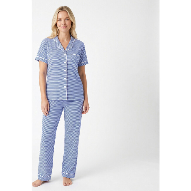 Short Sleeve & Pants Bamboo Women's Pajama Set, Cobalt Stripe - Pajamas - 2