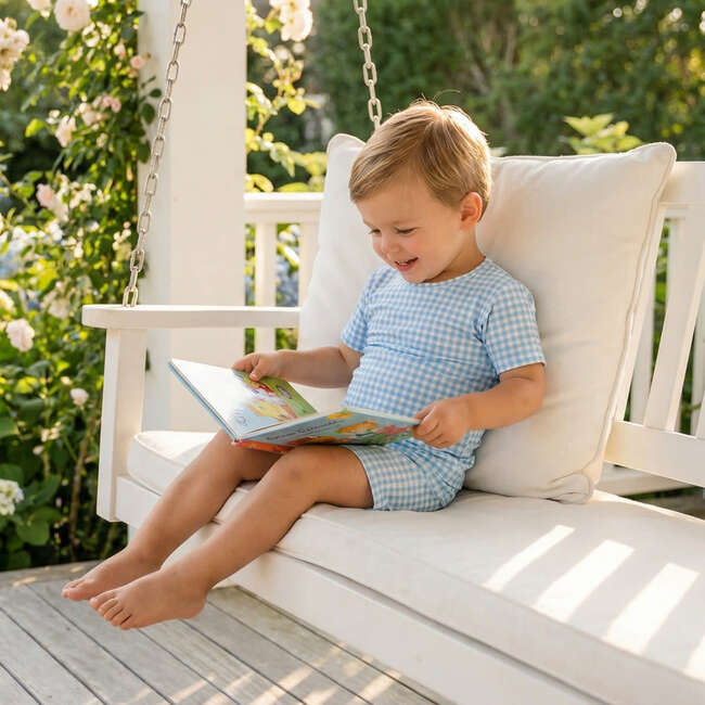 Short Sleeve & Shorts Bamboo Toddler Pajama Set, Harbor Gingham - Pajamas - 5