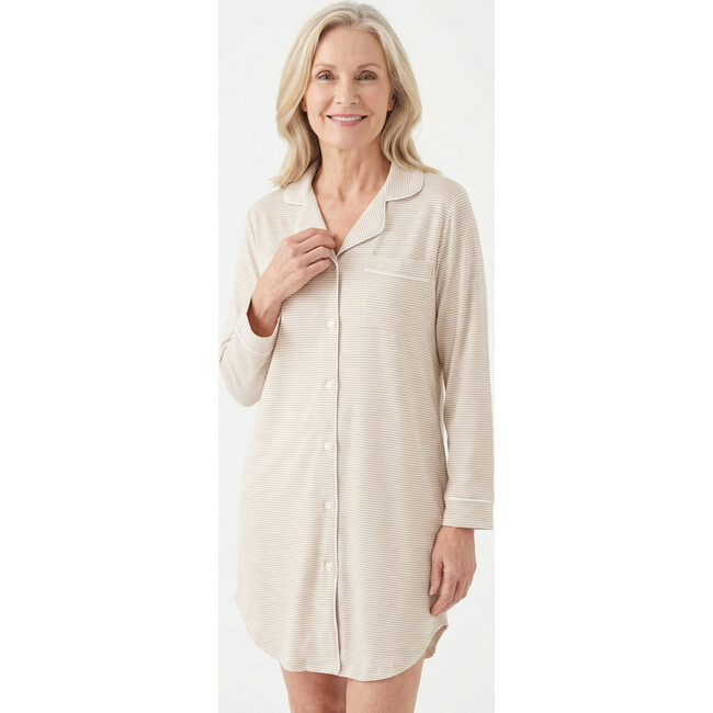 Oatmeal Stripe Bamboo Women's Sleepshirt, Beige and White Stripe