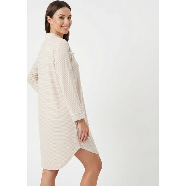 Oatmeal Stripe Bamboo Women's Sleepshirt, Beige and White Stripe - Pajamas - 4