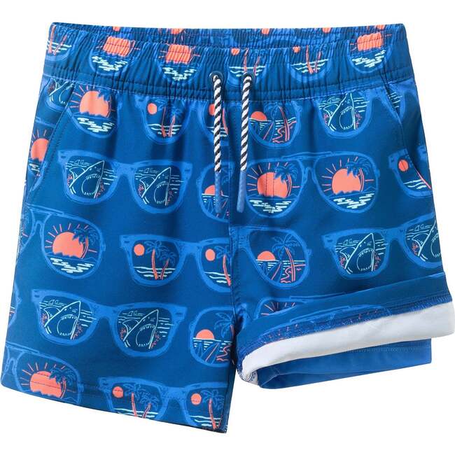 Kids (4-7 Years) Comfort-Stretch Lined Boardshort, Sunglasses Shark