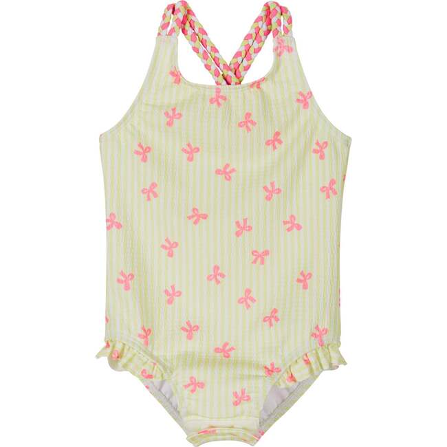 Infant Girls Seersucker One-Piece Swimsuit,  Pink Bow