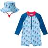 Infant Boys Swim Romper W/ Hat,  Navy Sailboat - Rompers - 1 - thumbnail