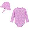 Infant Girls Long Sleeve Rashguard,  Pink Bow with Hat - Rash Guards - 1 - thumbnail