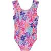 Infant Girls Rib Ruffle One Piece, Tropical Flowers - One Pieces - 1 - thumbnail