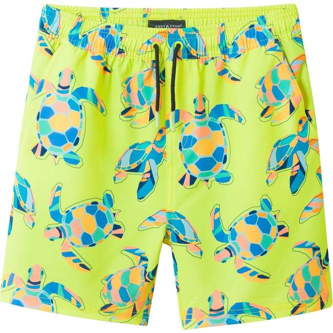 Kids (4-7 Years) Comfort-Stretch Lined Boardshort, Neon Turtle