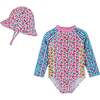 Infant Girls Long Sleeve Rashguard, Cherry Stripe with Hat - Rash Guards - 1 - thumbnail
