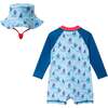 Infant Boys Swim Romper W/ Hat,  Navy Sailboat - Rompers - 2