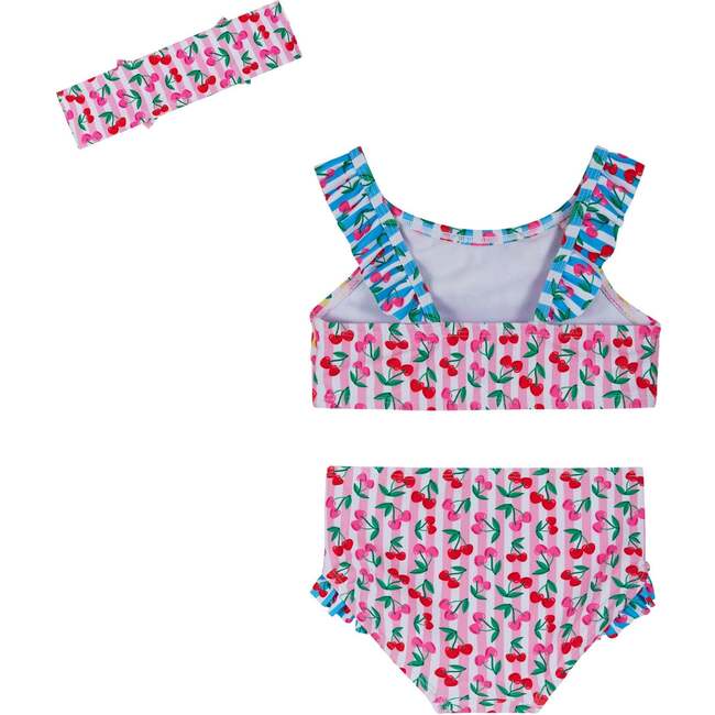 Infant Girls Ruffle Bikini W/ Headband, Cherry Stripe