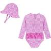Infant Girls Long Sleeve Rashguard,  Pink Bow with Hat - Rash Guards - 2