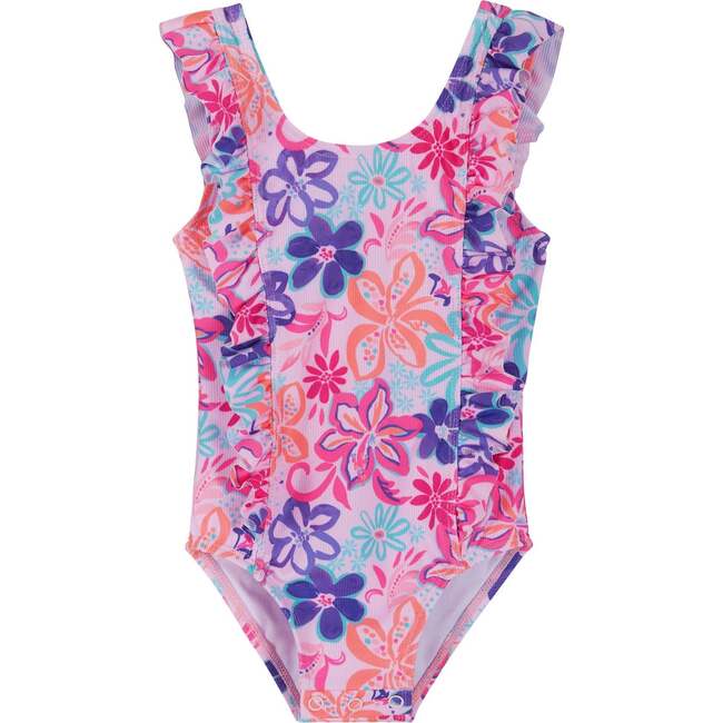 Infant Girls Rib Ruffle One Piece,  Tropical Flowers