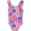 Infant Girls Rib Ruffle One Piece, Tropical Flowers - One Pieces - 2 - thumbnail