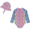 Infant Girls Long Sleeve Rashguard, Cherry Stripe with Hat - Rash Guards - 2 - thumbnail