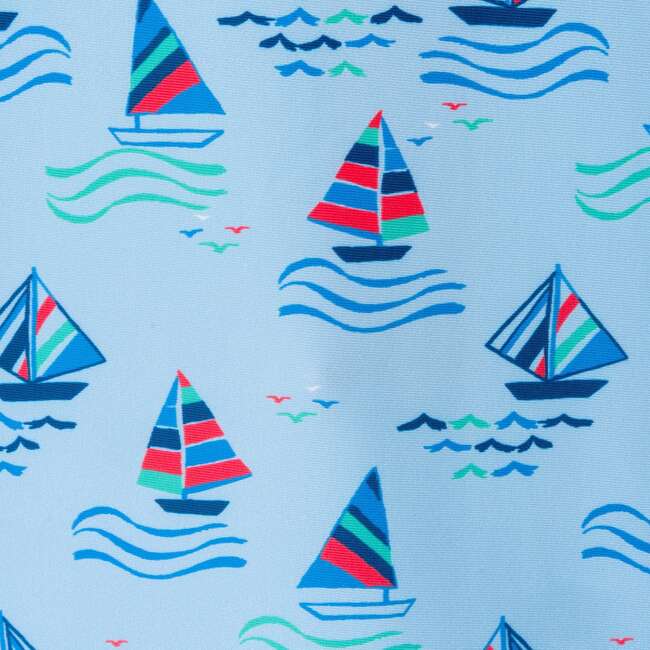 Infant Boys Swim Romper W/ Hat,  Navy Sailboat - Rompers - 4